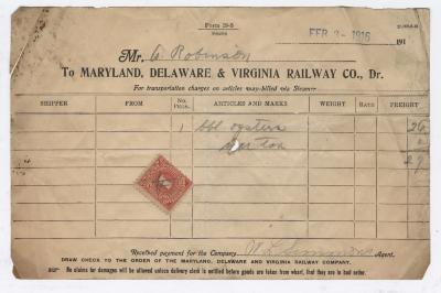Abraham Robinson shipping bill, 1916 February 3