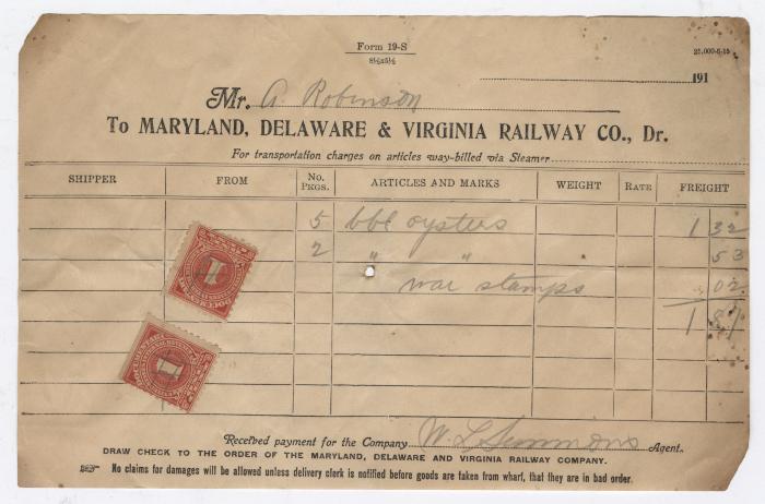 Abraham Robinson shipping bill, circa 1910