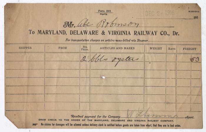 Abraham Robinson shipping bill, 1916 December 2