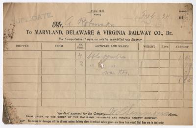 Abraham Robinson shipping bill, 1916 February 24