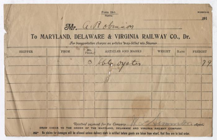 Abraham Robinson shipping bill, circa 1910