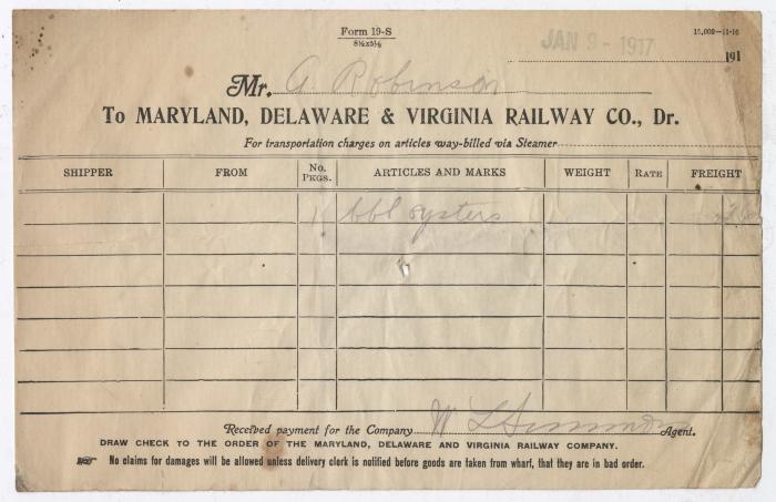 Abraham Robinson shipping bill, 1917 January 9