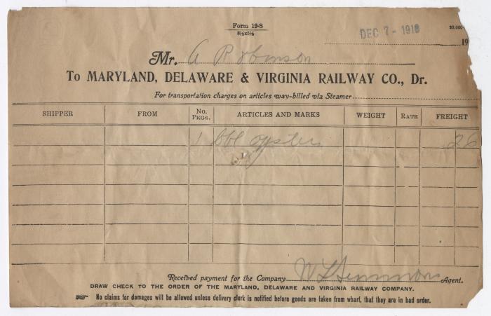 Abraham Robinson shipping bill, 1916 December 7