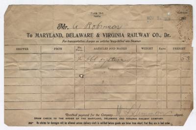 Abraham Robinson shipping bill, 1918 November 9