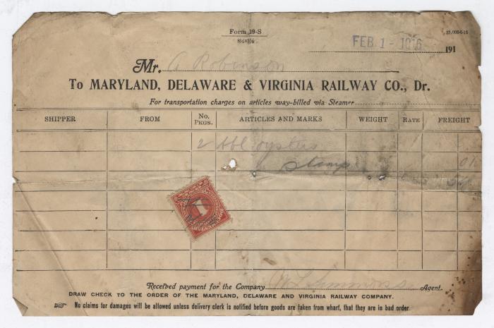 Abraham Robinson shipping bill, 1916 February 1