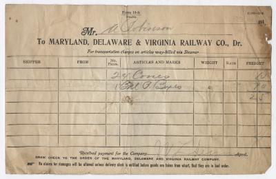Abraham Robinson shipping bill, circa 1910 February
