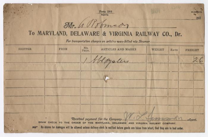 Abraham Robinson shipping bill, 1916 November 21