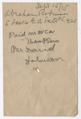W. C. Thompson receipt, 1915 September 15