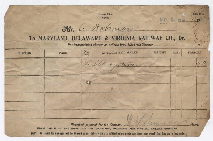 Abraham Robinson shipping bill, 1918 November 9