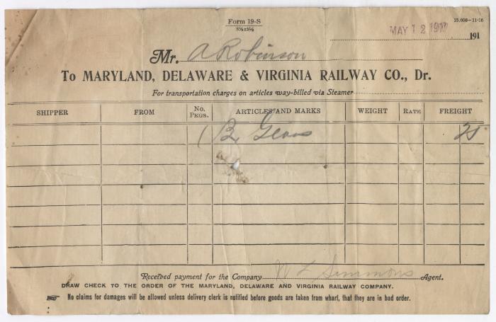Abraham Robinson shipping bill, 1917 May 12