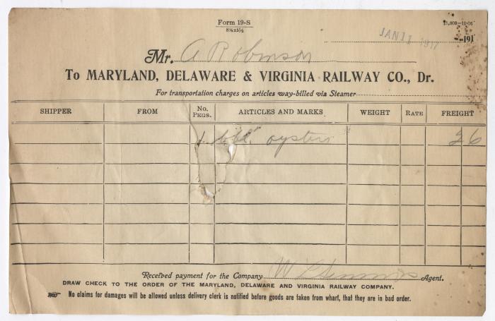 Abraham Robinson shipping bill, 1917 January 11