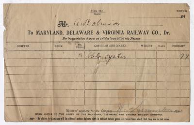 Abraham Robinson shipping bill, circa 1910