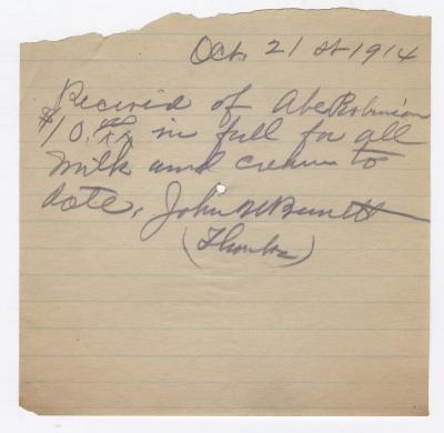 Abraham Robinson receipt, 1914 October 21