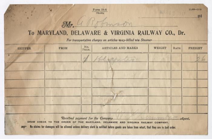 Abraham Robinson shipping bill, 1917 March 13