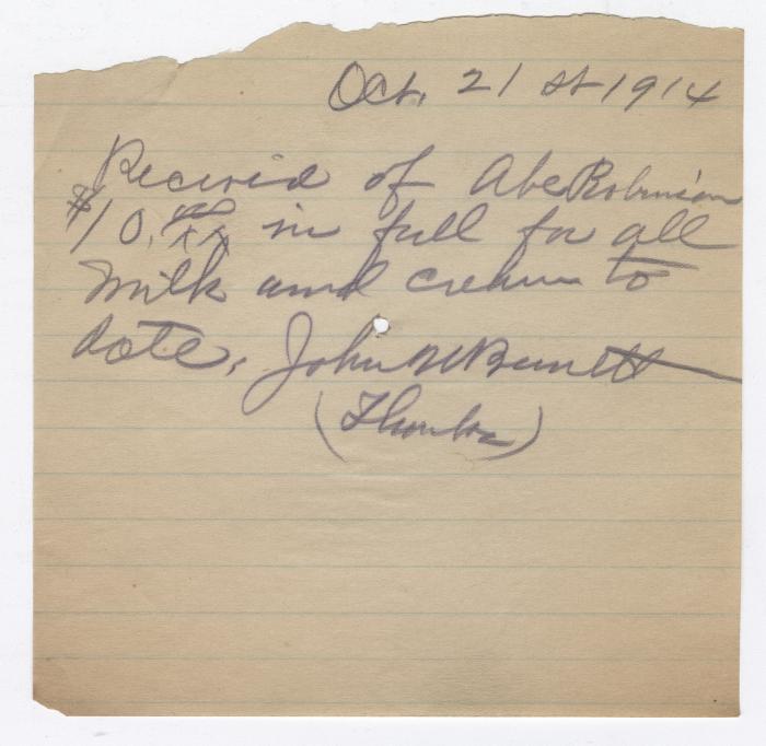 Abraham Robinson receipt, 1914 October 21