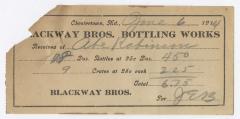 Blackway Brothers Bottling receipt, 1914 June 6