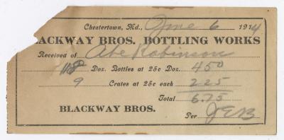 Blackway Brothers Bottling receipt, 1914 June 6