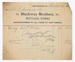 Blackway Brothers Bottling receipt, 1914 September 26