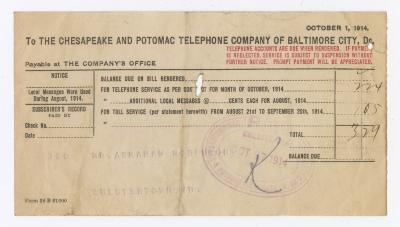 Chesapeake and Potomac Telephone Co. receipt, 1914 October 1