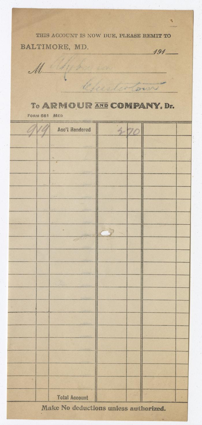 Armour and Co. bill, circa 1910