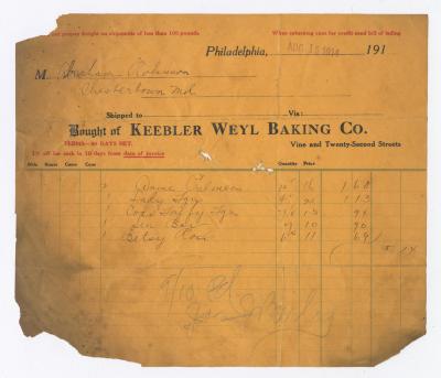 Keebler Weyl Baking Co. receipt, 1914 August 15