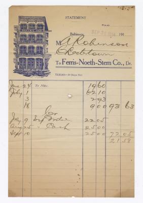 Ferris-Noeth-Stern Baking Company bill, 1914 September 30