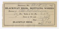 Blackway Brothers Bottling receipt, 1914 October 10