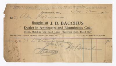 J. D. Bacchus Coal statement, 1912 April 12