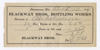 Blackway Brothers Bottling receipt, 1914 October 10