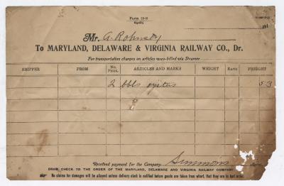 Abraham Robinson shipping bill, circa 1910