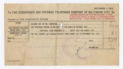 Chesapeake and Potomac Telephone Co. receipt, 1914 October 1