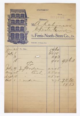 Ferris-Noeth-Stern Baking Company bill, 1914 October 10