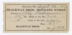 Blackway Brothers Bottling receipt, 1914 September 26