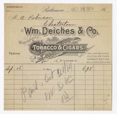Wm. Deiches Tobacco receipt, 1914 October 16