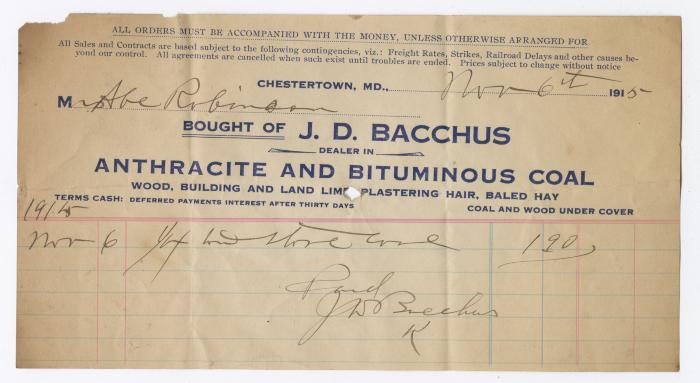 Bacchus coal statement, 1915 November 6