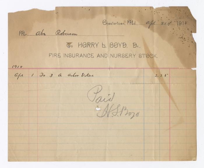 Harry Boyd Insurance and Stock receipt, 1915 April 21