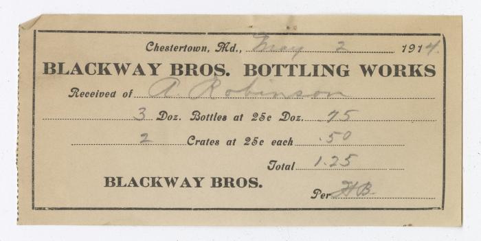 Blackway Brothers Bottling receipt, 1914 May 2