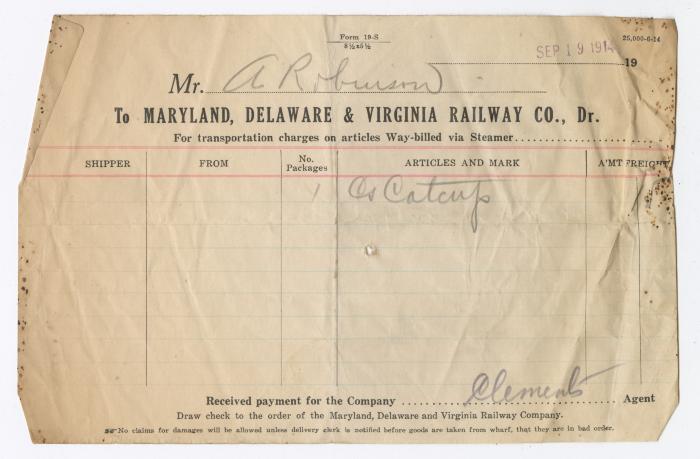 Abraham Robinson shipping bill, 1914 September 19