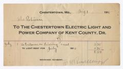 Chestertown Light and Power Company bill, 1915 August 1