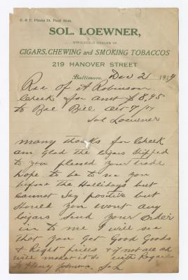 Sol Loewner letter, 1914 December 21