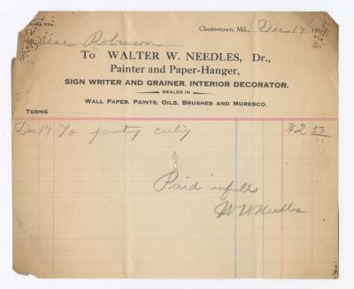 Walter W. Needles painting bill, 1914 December 17