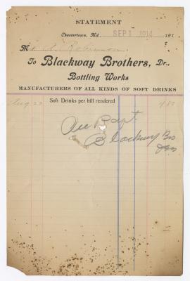 Blackway Brothers Bottling receipt, 1914 September 1