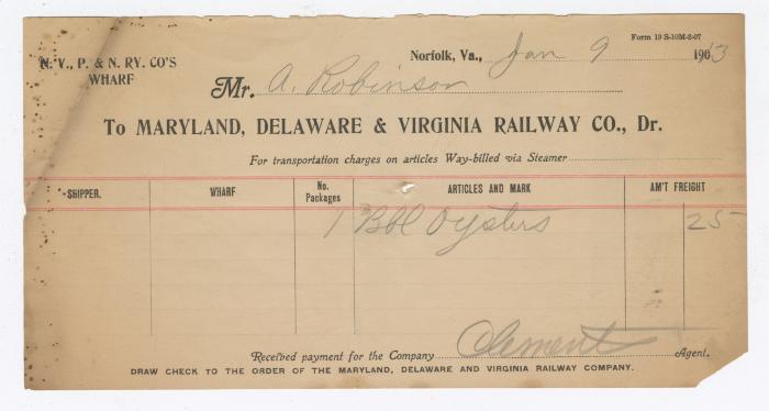Abraham Robinson shipping bill, 1913 January 9