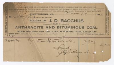 Bacchus coal statement, 1916 November 29