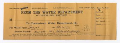 Chestertown Water Department receipt, 1914 December 31