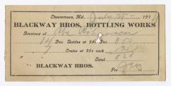 Blackway Brothers Bottling receipt, 1914 July 25