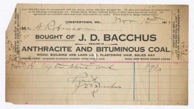 Bacchus coal statement, 1913 September 17