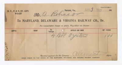 Abraham Robinson shipping bill, 1913 April 3