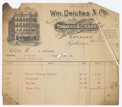 Wm. Deiches Tobacco receipt, 1914 September 16