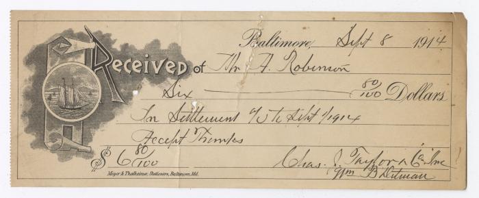 Check to Abraham Robinson, 1914 September 8